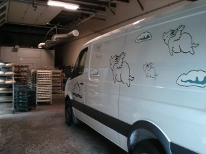 When Pigs Fly - Side Vinyl lettering for delivery van in York ME