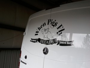 When Pigs Fly Back Vinyl lettering for work van in York ME
